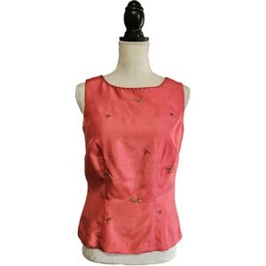 Vintage 90s Dawn Joy Pink Satin Beaded Floral Sleeveless Top Sz 6 Retro Dopamine
